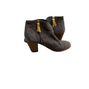 Boden Gray Suede Leather Block Heel Ankle Boots Booties Women's Size US 8 UK 39